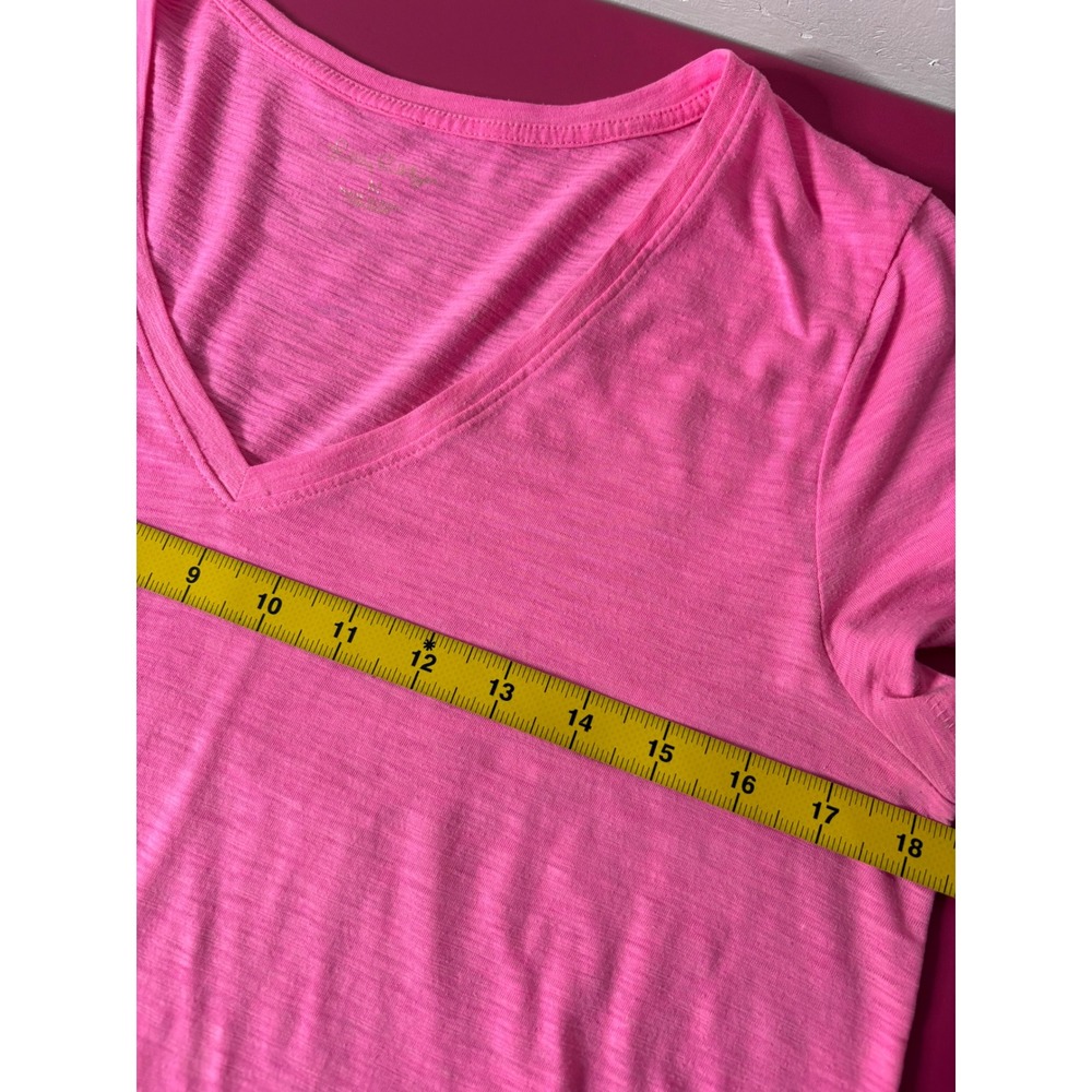 LILLY PULITZER Womens Pink V-Neck Slub Knit Short Sleeve T-Shirt M Lightweight - Picture 7 of 10